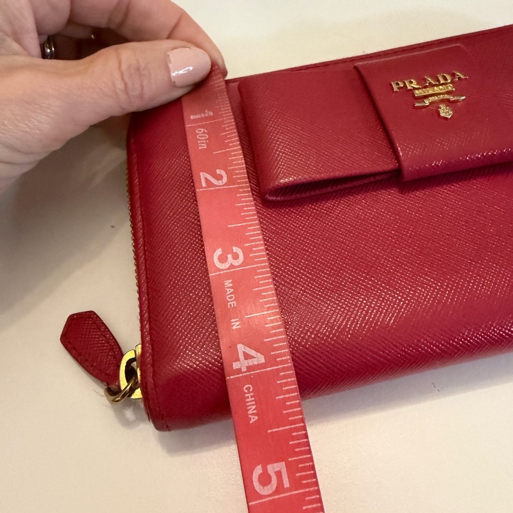 Prada Prada Red Saffiano Leather Bow Zip Around Wallet - Picture 10 of 12